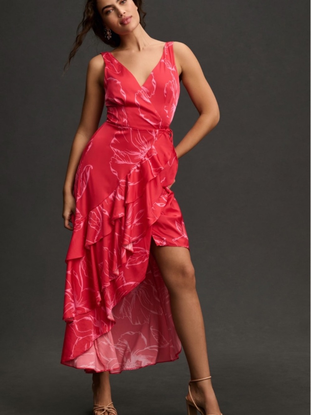 Hutch Pink Floral High-Low Wrap Dress